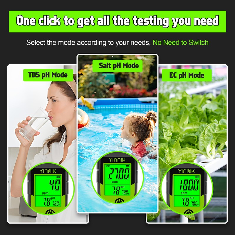YINMIK Pool Salt Tester, Digital 5 in 1 pH TDS