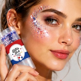 2PC Red White and Blue Body Glitter Sticks, Pintura Facial para Fiestas Patrias, Purpurina reutilizable para cabello y cuerpo, Ideal para Mardi Gras, Halloween, Disfraces y Eventos Deportivos