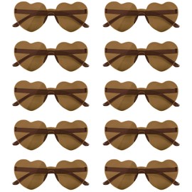 NACHLYNN 10 Pairs Brown Heart Sunglasses Women Rimless Heart Shaped Sunglasses Candy Color Heart Glasses for Costumes Cosplay