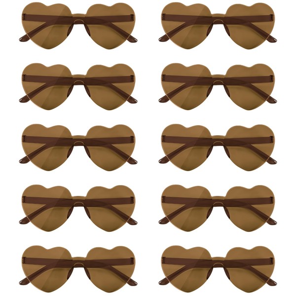 NACHLYNN 10 Pairs Brown Heart Sunglasses Women Rimless Heart Shaped