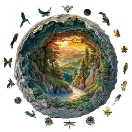 Jollitot Wooden Puzzles, 3D Cave Forest Puzzle 300 Pieces, Unique Animal Shaped Wood Challenging Jigsaw Puzzles Gifts for Adults, 13.4x13.3in