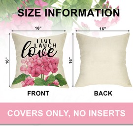Ussap Pink Geranium Flower Decorative Throw Pillow Covers 16x16 Set of 4, Sweet Home Floral Mason Jar Spring Summer Cushion Case Decor, Bloom with Grace Live Laugh Love Home Decoration for Sofa Couch