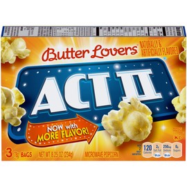Act II Butter Lovers Microwavable Popcorn, 3 Count (Pack of 12)