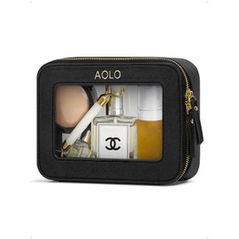 AOLO Clear Makeup Bag Organizer - Large Make up Pouch Bags for Travel, Clear Cosmetic Bag with Zipper, Big Transparent Skincare Toiletry Case for Women Traveling Essentials (Black, L)