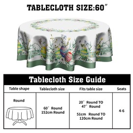 Kawani Easter Tablecloth Easter Eggs and flowrs Round Tablecloth 60 Inch Spring Green Leaf Table Cloth for Farmhouse Kitchen Decor Polyester Fabric Easter Table Cover for Spring Prty Outdoor Camping