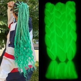 Itsuhair Christmas Green Jumbo Braiding Hair Synthetic Colored Hair Extensions for Braiding 24inch 3pcs Mint Green Glow in the Dark Braiding Hair