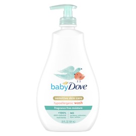 Baby Dove Sensitive Skin Care Baby Wash Fragrance Free Moisture For Baby Bath Time Fragrance Free and Hypoallergenic, Washes Away Bacteria 20 oz