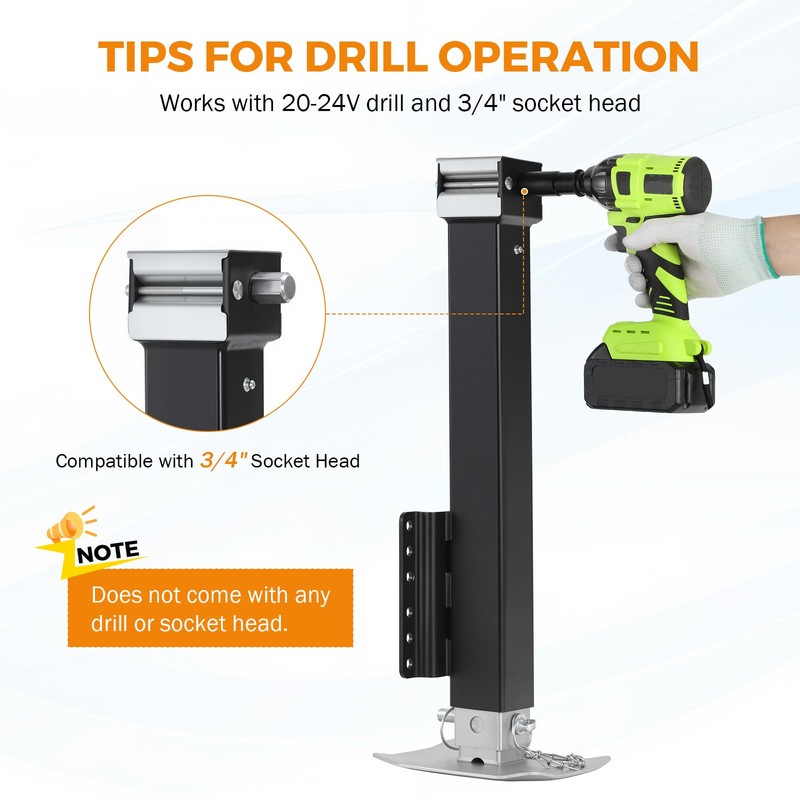BEAMNOVA 8000 lbs Trailer Jack, Drill-Powered/Manual, Bolt-On Side Mount Swivel