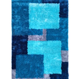 RugBerry Indoor Geometric Area Rug, Modern Boxes Design, Non Slip Back, Soft Pile Shag Carpet (Blue, 8x10 ft)