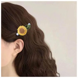 Andelaisi Boho Sunflower Hair Clip Barrettes French Flower Pearl Hair Barrette Sunflower Hair Alligator Clips Vintage Daisy Flower Hair Pin Clip Hair Accessories for Women