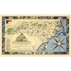 Historic Pictoric A Map of North Carolina for Nature Lovers The Garden Club of North Carolina, 1937 - Vintage Wall Art - 24in x 14in