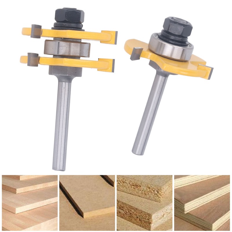 2Pcs Tongue and Groove Cutter 3 Teeth 1/4inch Shank T