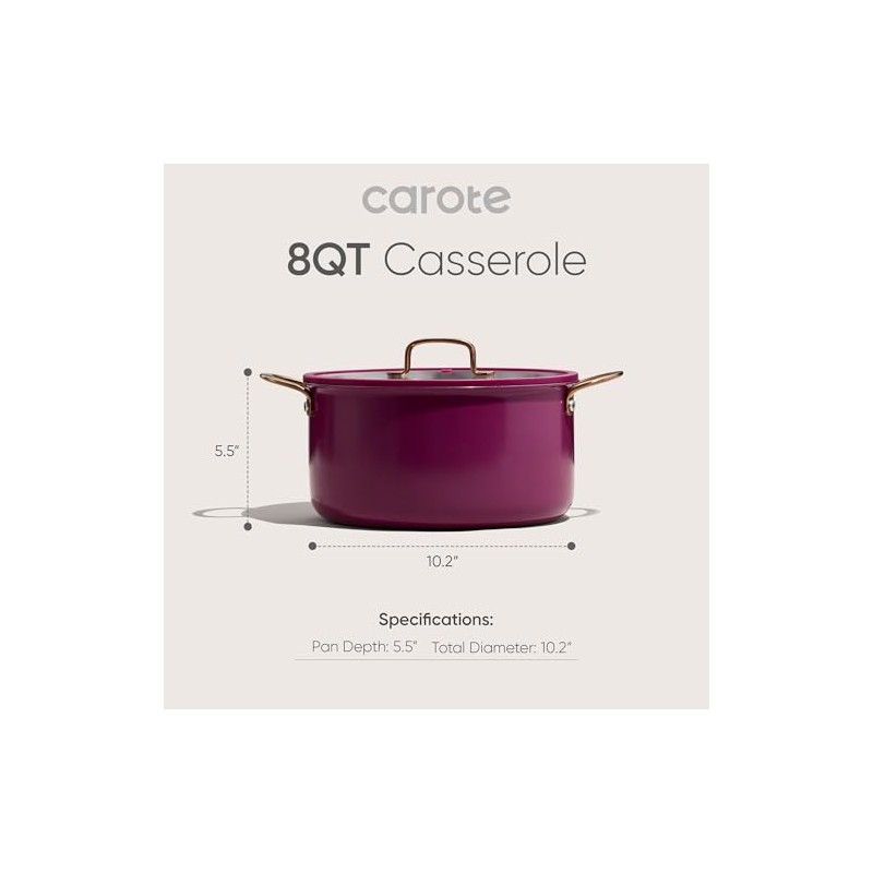 CAROTE 8QT Fully-Clad 3-Ply Stainless Steel Stockpot with Lid Small