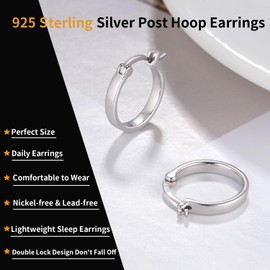 Jewlpire 925 Sterling Silver Hoop Earrings for Women, 15mm Sterling Silver Hoop Earrings Lightweight Small Hoop Earrings Huggie Earrings