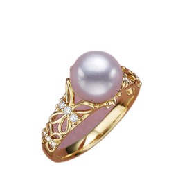 HUKQBUNX 18K gold natural freshwater pearl pearl pearl butterfly flower open ring women's fashion shiny ring adjustable, Pearl, No Gemstone