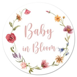 1.5" Round Baby in Bloom Baby Shower Favor Stickers - Set of 60 (Wildflower)