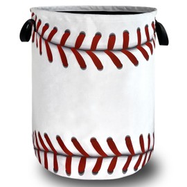 Baseball Texture Laundry Basket Foldable Funny Baseball Laundry Hamper With Handle Oxford Cloth Portable Clothes Storage Organizer Basket 18.9"x16.5" Laundry Bag For Laundry Room/Bedroom/Bathrooms