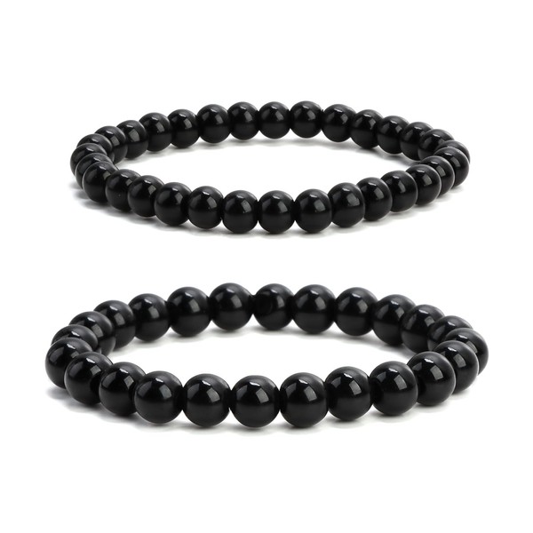 Rumgug Pack of 2 Black Tourmaline Bracelets, MM Gemstone Bracelet,