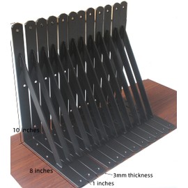 8 Pack L10 x H 8" Black Heavy Duty Shelf Brackets with Screws Metal Shelf Brackets Shelf Support Angle Brackets for Shelves L Brackets Heavy Duty Floating Shelf