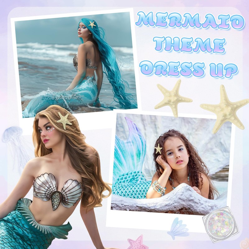 4 Pcs Starfish Hair Clip with Face Body Glitter and