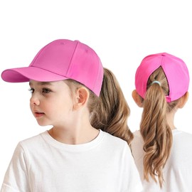 HERUAI Kids Baseball Cap with Ponytail for Girls Boys Golf Adjustable Sun Hat Anti-UV Summer Sports Tennis Cap Hot Pink