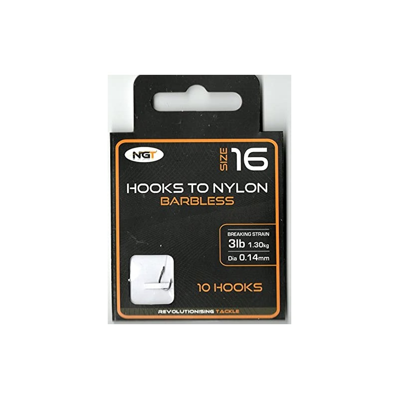 x10 NGT Barbless Hooks to Nylon in Size 16