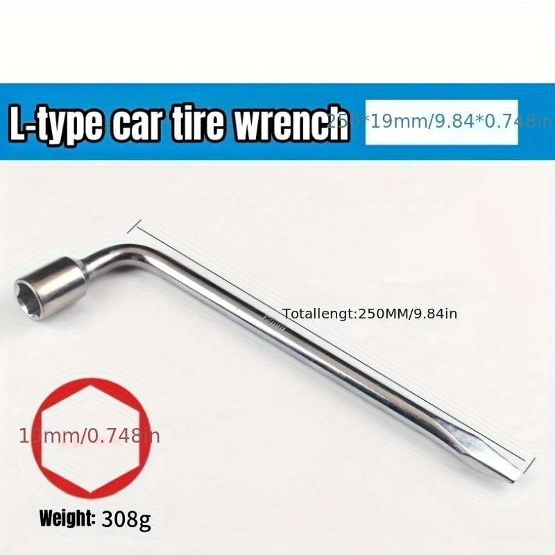 Mautopily L-Type Wheel Brace，19mm Carbon Steel Tire Wrench
