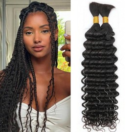 XCCOCO Human Braiding Hair 2 Bundle 100G Deep Wave Bulk Human Hair for Braiding No Weft Curly Human Braiding Hair for Boho Braids Natural Black Mirco Braiding Hair Human Hair 24inch