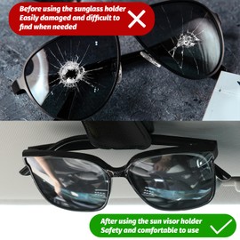 TIESOME Sunglasses Holder for Car, Pack of 2 Glasses Holder for Car Sun Visor Magnetic Leather Glasses Holder Clip Sun Visor Organiser Car Glasses Holder Car Accessories (Black)