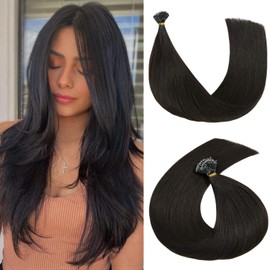 S-noilite Nano Tip Human Hair Extensions Nano Ring Hair Extension Pre Bonded Keratin Cold Fusion Nano Bead Remy Hair Extensions for Women 50g 50strands 18inch #1B Natural Black