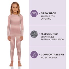Rocky Thermal Underwear For Girls (Long Johns Thermals Set) Shirt & Pants, Base Layer w/Leggings/Bottoms Ski/Extreme Cold (Pink Striped - Large)