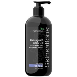Skinsations - Aceite de masaje sensual, vainilla, caliente, relajante, aceite de masaje comestible para parejas, mezcla de aceite de coco fraccionado con almendra dulce, aceite de semilla de uva y jojoba, 399,24 ml