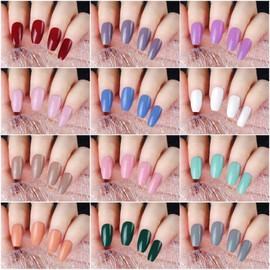 Teenitor Medium Coffin Press On Nails, 12 Color Press On Coffin Nails Set, 288pcs Glossy Press On Nails Coffin Glue On Nails Medium Length, Press On Nails with Glue