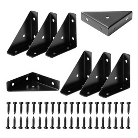 Black 8Pcs 66mm Triangle Shelf Brackets - Corner Desk Connectors for Wood, Metal, Cabinet