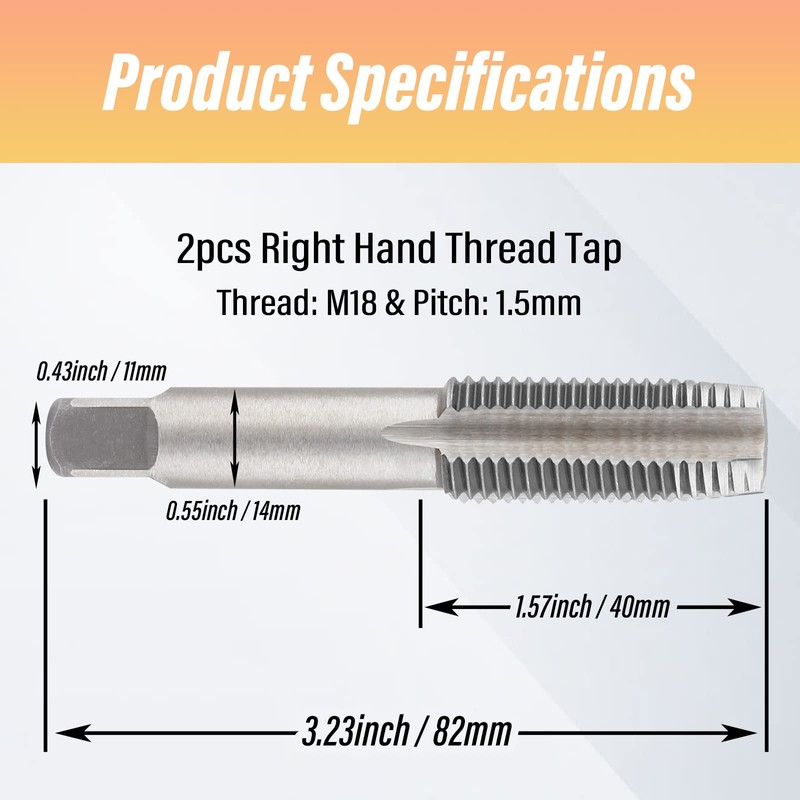 Qjaiune 2pcs M18x1.5 Tap, M18 Metric Thread Tap Right Hand