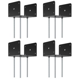 6x6 Concrete Post Base(4 PCS), Deck Post Base Holder Ground Spike for Concrete, Decking Post Brackets with 3 Anchor Rods, Post Base for Pavilion Deck Porch Handrail Railing