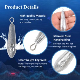 INCETUE 30 Pcs Sea Fishing Weights Set, Mixed 8 Small Sizes Fishing Sinkers 5g 7g 10g 12g 15g 20g 25g 30g, Metal Fishing Sinkers Weights with Box for Saltwater Freshwater River