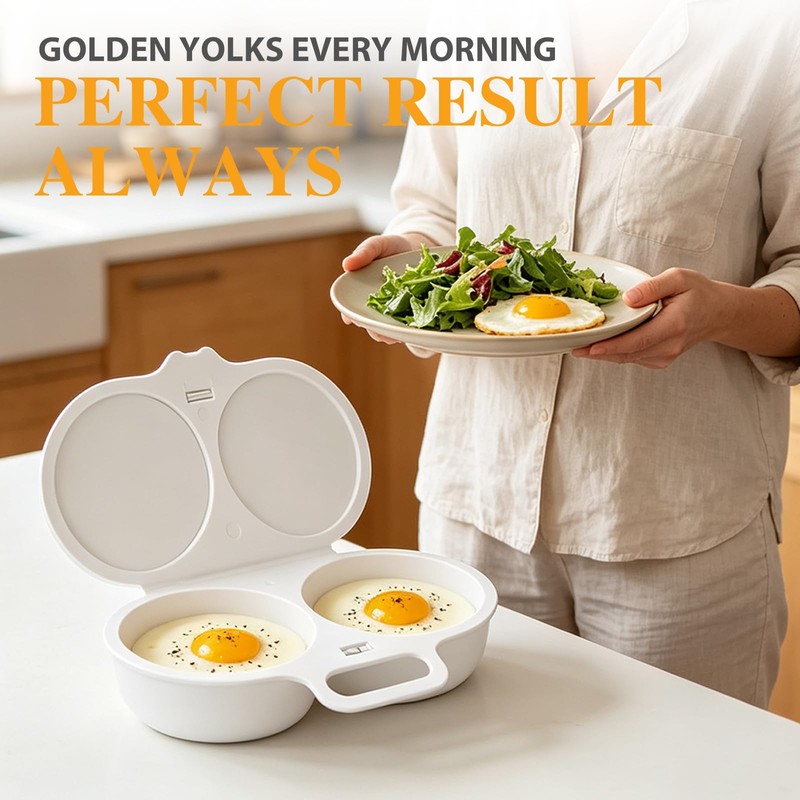2Pcs Microwave Egg Poacher With Lid & Handle, Dual Cavity