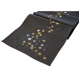 khevga Table Runner Table Cloth Christmas Modern in Grey with Embroidery Gold Silver