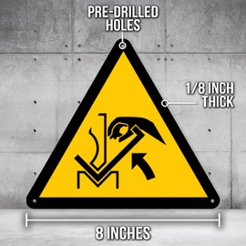 Hand Injury From Piece In Press Sign - 8 Inch Triangle PVC Sign - Premium PVC Sign For Workplace Warehouse Jobsite OSHA Regulation - Weather Proof Fade Resistant - Made In USA - PVC0259