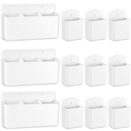 CroBlissful 12 Pcs Remote Control Holders Wall Mount Self Adhesive Controller Holder Universal Wall TV Remote Phone Pen Holder Storage Accessories for Home Office School(White)