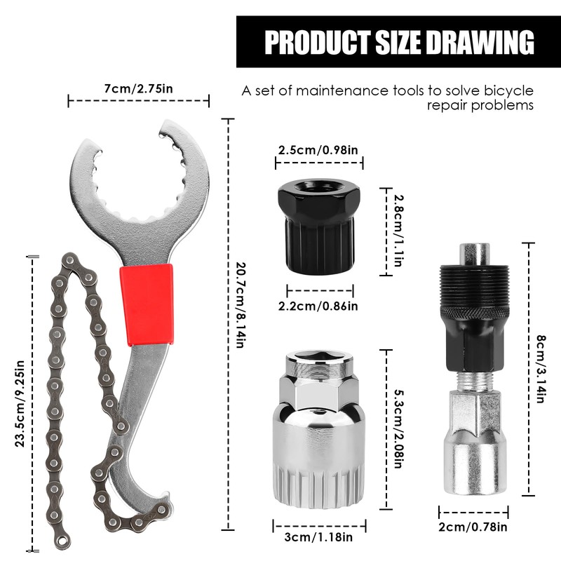 High Strength 4-Piece Bicycle Cassette Tool Set with 3-in-1 Cassette