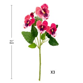 GnFlus Pink Artificial Flowers 3 Pack Pansy Flowers Artificial Silk Flowers 18" Realistic Fake Flowers for Decoration Indoor Faux Flowers for Vase Home Wedding Flower Bouquet Table Centerpiece Decor