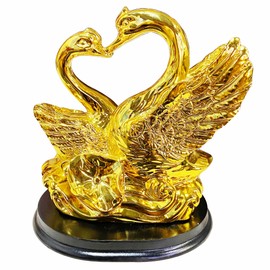 HOME GENIE "Golden Swan Couple Showpiece | Handcrafted Symbol of Love & Unity | Elegant Home & Office Decor for Weddings & Anniversaries
