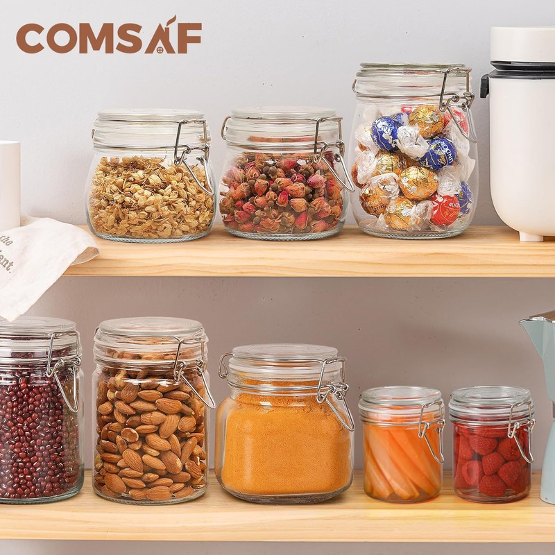 ComSaf 8oz Small Airtight Glass Jars Set of 6 with