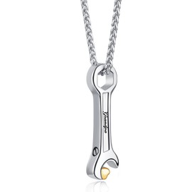LuxglitterLin Wrench Urn Necklace for Ashes Engraved Grandpa Spanner Stainless Steel Cremation Jewelry for Women Men