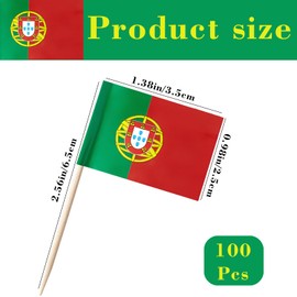 POPOYU Pack of 100 Portugal Toothpick Flags, Portuguese Flag Small Cocktail Table Decoration for Portugal Decoration Em 2024, Eurovision Contest, Olympic Cupcake Toppers, Toothpicks, Pub Decoration