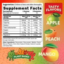 Bear Bites Gummies-Plant Based Kids Protein Gummy– Vegan, Sugar-Free, Gluten-Free, Vitamin C – Immunity Booster, Protein Snacks –Tasty Apple, Peach, Mango Flavors –90 Count –No Artificial Flavors