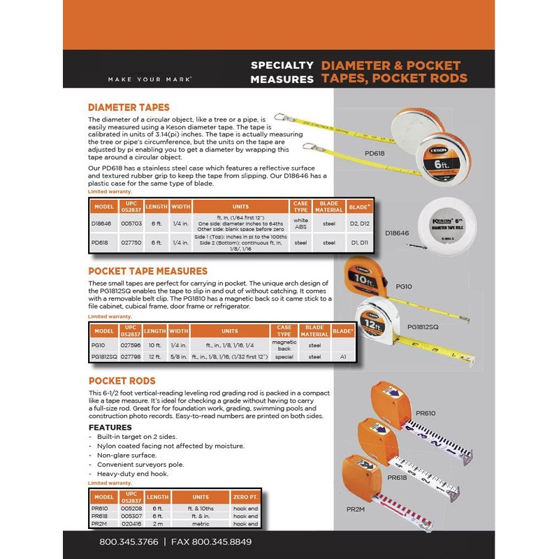 Keson PR2M 2 Meter Pocket Rod Tap with Hook End