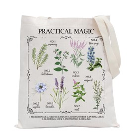 POFULL Women TV Show Inspired Gift Salt Rosemary Lavender Lover Shoulder Bag Practical Magic Flower Herb Chart Tote Bag (PRACTICAL MAGIC CA)